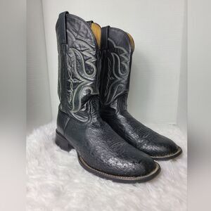 Nocona Ostrich Boots Mens Size 10 D Black Cowboy Western Round Toe Shoes